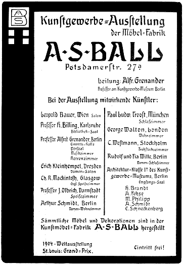 Alfred Grenander, Ausstellung der Möbelfabrik A. S. Ball