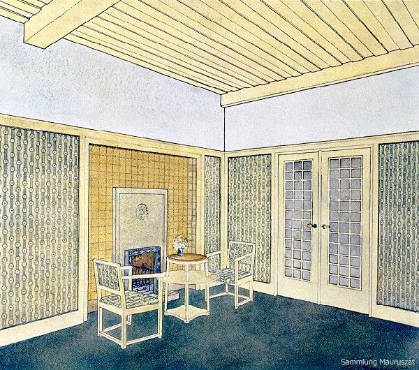 Alfred Grenander, Landhaus Bousset, Kamin-Ecke in der Diele