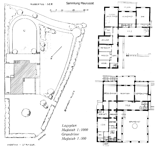 Alfred Grenander, Landhaus Dr. Waldschmidt (Berlin-Grunewald), Lageplan und Grundrisse