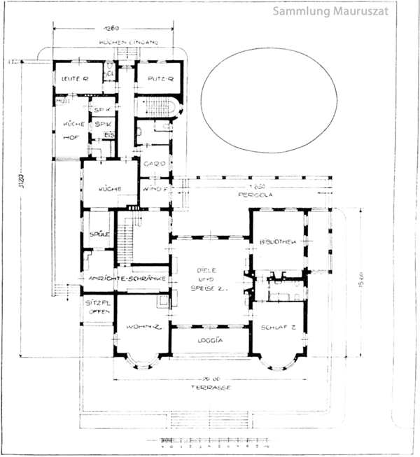 Alfred Grenander, Entwurf für Wohnhaus Terfloht zu Hittfeld, Grundriß