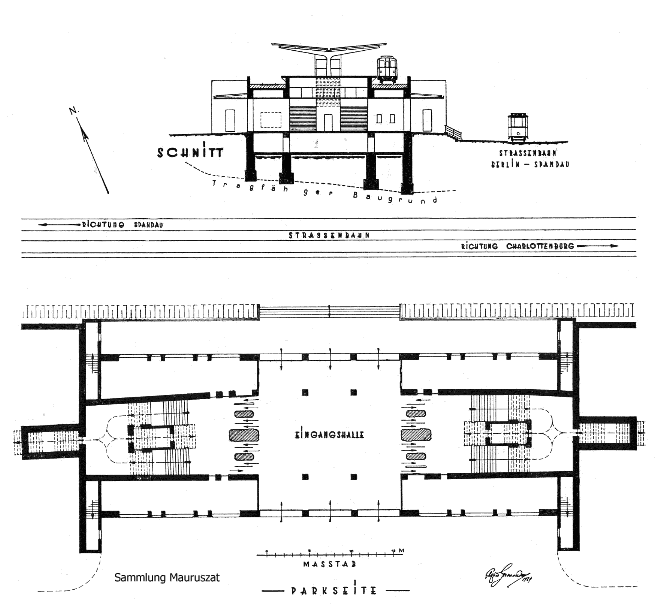 Alfred Grenander, U-Bhf Ruhleben, Querschnitt und Grundriß